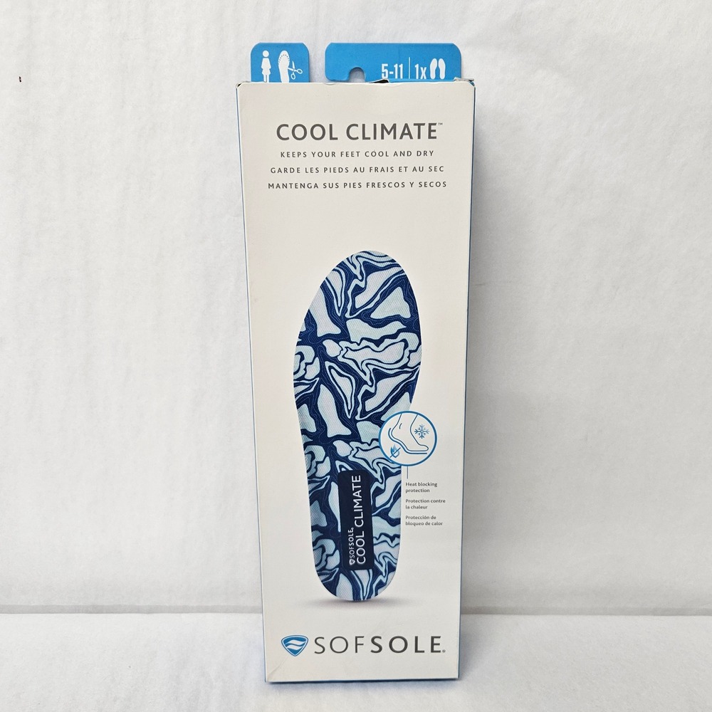Sof Sole Cool Climate Womens Insoles Trim to Fit Size 5-11 Blue White Marble NEW
